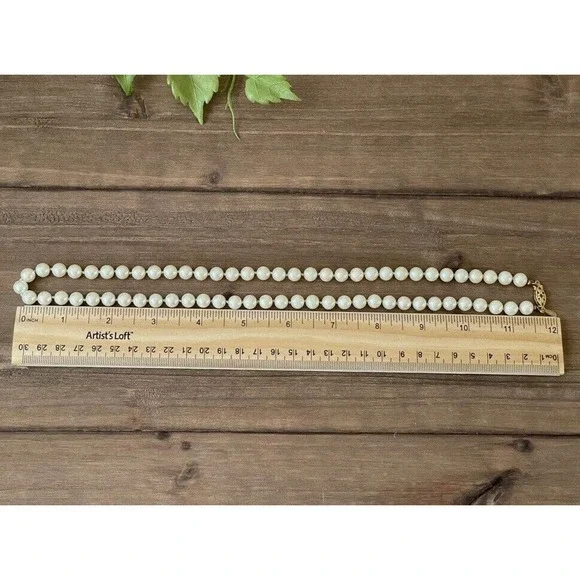 Vintage Napier Faux Pearl Necklace - Glass - Gold Tone Decorative Clasp - 24” - Picture 6 of 6